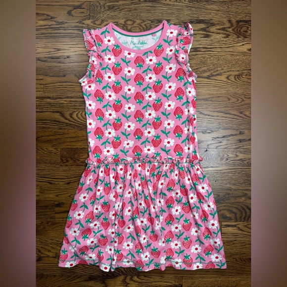 Mini Boden Girls Pink and White Flutter Sleeve Strawberry Jersey Dress Size 9-10 - Picture 1 of 14